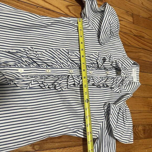 Caroline Constas Marla Blue Stripe Ruffle Button Down Blouse Size Small - Picture 9 of 9